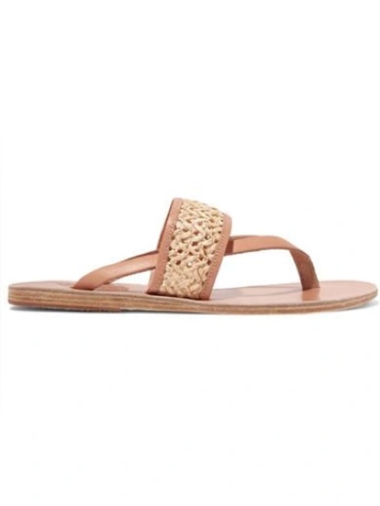 Ancient Greek Sandals Shoes - Ancient Greek Zenobia Woven Raffia And Leather Sandals In Neutral
